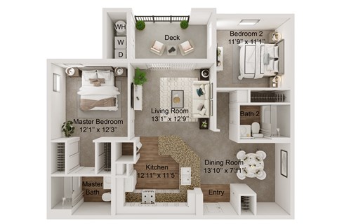 Floor plan for 2 beds, 2 baths, 1017 sqft